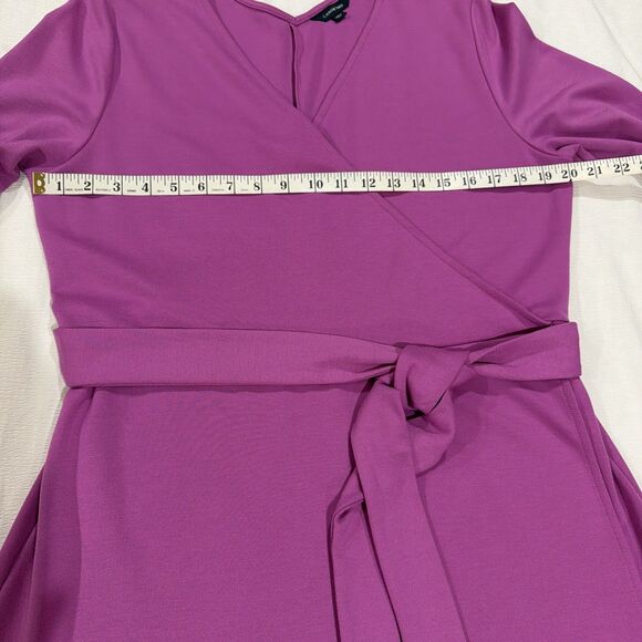 Lands End Purple  Faux Wrap V Neck Dress Size Large 14-16 Tie Waist Long Sleeve - Picture 3 of 6